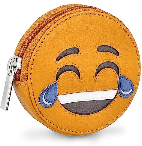 MANAGE Freudentränen Smiley Börse mit Schlüsselring - inkl. Geschenkbox - Minigeldbörse für Frauen und Kinder - Schlüsselmäppchen Damen Leder Gelb 32715-14