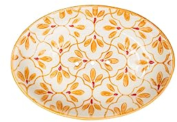 Tranquillo Seifenschale Floral oval aus Steingut mit gelbem Print, mit Löchern für den Wasserablauf, 14 x 9,5 x 2 cm