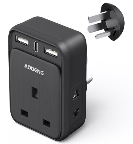 UK to Australia Plug Adapter, AODENG Australian Travel Adapter with 2 USB Ports and 1 30W Type C(5V/3.4A) and 2 Shaver Plug Input for UK to Australian New Zealand Fiji and more (Type I)