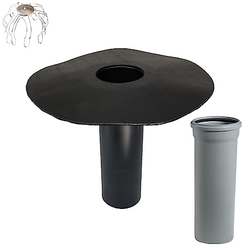 Flachdachablauf DN 100/110 Set inkl. Laubfangkorb wahlweise mit Bogen und HT-Rohr, Bitumen-Flansch, Dachgully, Einlauf, Dachentwässerung (500 mm HT-Rohr)