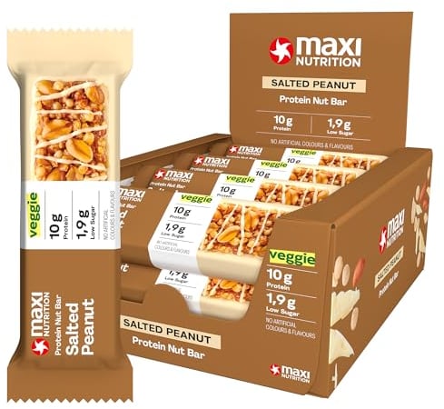 MaxiNutrition Salted Peanut Protein Riegel 12x46g - Riegel aus ganzen Nüssen mit 22% Eiweiß, Müsliriegel, vegetarisch, ohne Zuckerzusatz, ohne künstliche Aromen