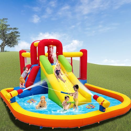 Ballsea Castillo hinchable con soplador, material premium, certificado de seguridad, uso húmedo y seco, ideal para interiores, exteriores, cumpleaños infantiles y fiestas familiares