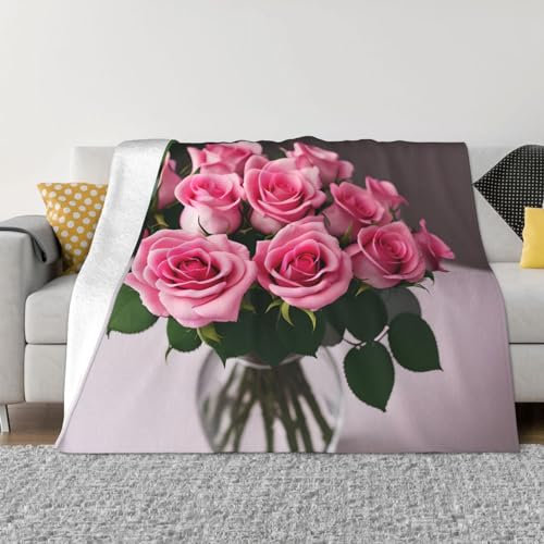 YQxwJL Flanell-Fleece-Decke, rosa Rosen, weich, warm, Überwurfdecke, für Couch, Bett und draußen