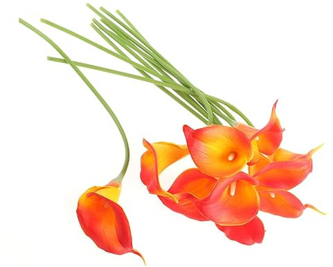 PRETYZOOM 10stücke Kunstblumen Calla-liliensträuße Aus Pu Orange Lebensechte Blumensträuße Für Hochzeiten Und Partysdekoration Ca