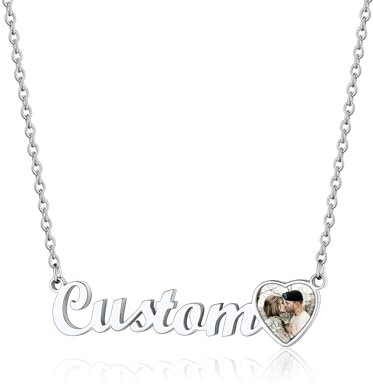 GoldChic Personalised Name Necklace for Women Photo Engraved Pendant Stainless Steel Name Choker Necklaces for Mum Sisters