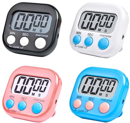 4 temporizadores de cocina digitales, temporizador magnético de corta duración, cronómetro con soporte plegable, temporizador de hora para niños, con pantalla LCD grande para cocina, escuela, cocina,