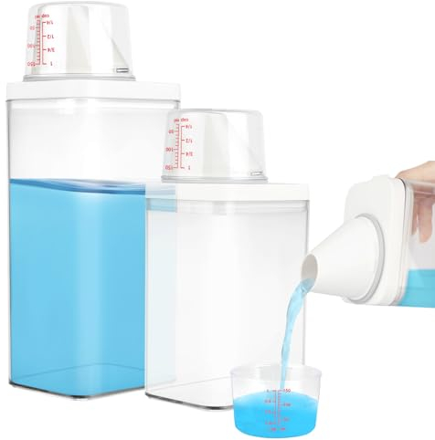 2 Piezas Dosificador Detergente Lavadora, 1100/1500ml Dispensador Detergente Lavadora, Dispensador De Almacenamiento De Detergente Con Vaso Medidor, Reutilizable Dispensador De Polvo De Lavado