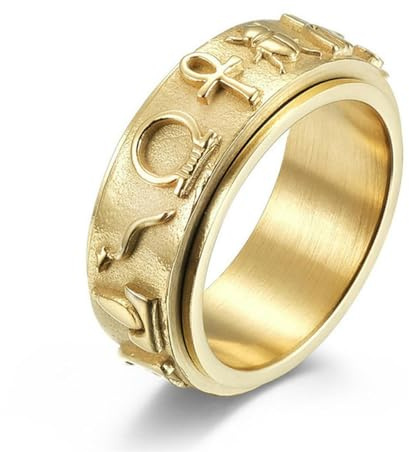 Hochglanzpolierter silberfarbener Edelstahl Ägypten Auge des Horus Ankh Kreuz Ringe für Männer Punk Vintage drehbarer Ring