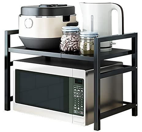 GaRcan Mikrowellenherdregal, Küchenregal, Küchen-Arbeitsplattenregal mit 2 Ebenen, freistehendes Toaster-Organizer-Regal aus Metall für Bäckerarbeitsplätze – ausziehbar (45 cm)