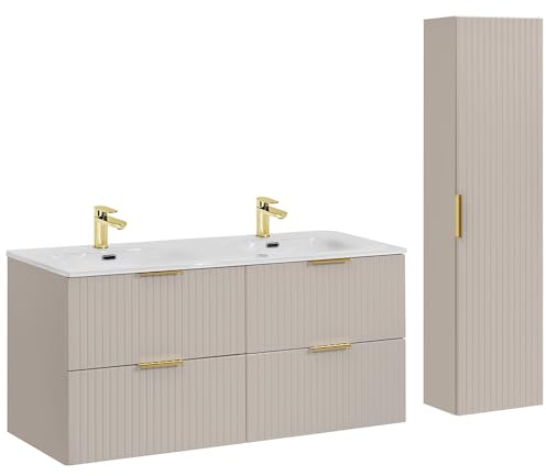 Lomadox Badezimmer Badmöbel Set mit 120cm Waschtisch, 2-teilig, in Kaschmir, mit Keramik-Waschbecken