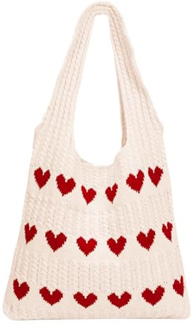 MINZHI Damen GestrickteTasche,Gestrickte Tasche Handtasche,Tasche Shoulder,Tasche,Gestrickte Umhängetasche,Damen-Strick-Love-Häkeltasche,Tote Bag,Geeignet für Arbeit, Reisen, Schule und Einkaufen