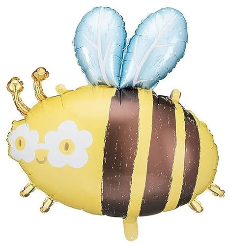 Foil Bee Balloon, Approx. 55 x 56 cm (21.5 x 22 in), Inflates with Air or Helium, Includes Straw