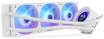 NOX XTREME PRODUCTS X-360 LCD WHITE - Refrigeración líquida ARGB con pantalla LCD personalizable, Intel y AMD, 3 ventiladores 120mm control PWM, bomba base de cobre, radiador triple aluminio, blanco