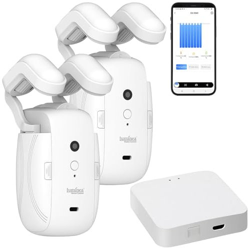 Luminea Home Control Vorhangöffner: 2er-Set Smarter 3in1-Vorhangmotor mit Akku, App + WLAN-Gateway (Vorhangschalter, Vorhang Motor, iPad Halterung)