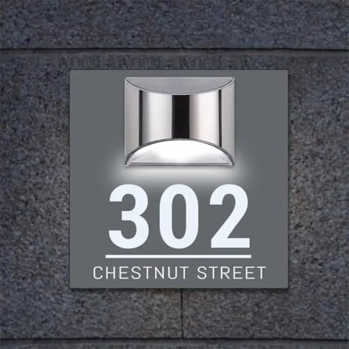 Custom Square House Sign Solar LED Light Modern Residential Address Plaque Outdoor House Number Street Name Door Plates (Dark Grey and White)