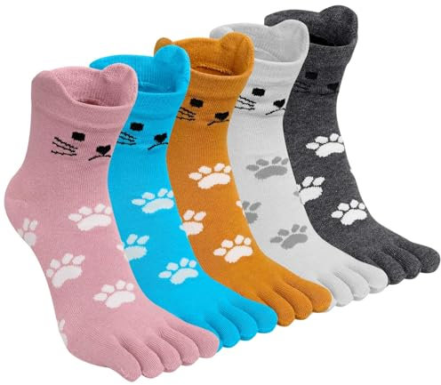ZFSOCK Zehensocken Damen Baumwolle mit Lustig Tiere Muster, Bunt Five Finger Socken, Laufen Socken mit Zehen Einzeln, Atmungsfähig Zehensocken Arbeit Sports, EU 36-41, 5 Paare
