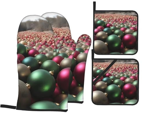 Lot de 4 gants de cuisine et maniques de Noël pour barbecue et pâtisserie