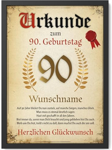 Papierschmiede® Personalisierte Urkunde zum 90. Geburtstag Geschenk Frauen Männer 90 Jahre Geburtstagskarte Geburtstagsgeschenk 90. Geburtstag personalisierbar Geburtstagsurkunde Jahrgang 1935