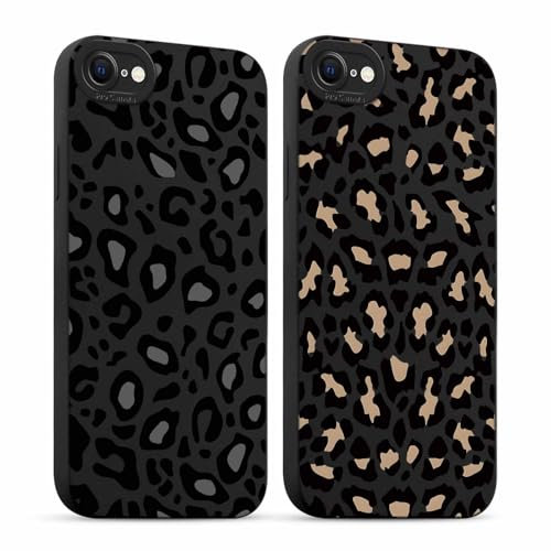 ZhuoFan 2 Stück Handyhülle für iPhone 7/8/iPhone SE 2022/2020 hülle 4,7'', Aesthetic Leopard Muster Design Schwarz Weiche TPU Silikon Stoßfest Kameraschutz Schutzhülle Bumper Mädchen Case, 06-4