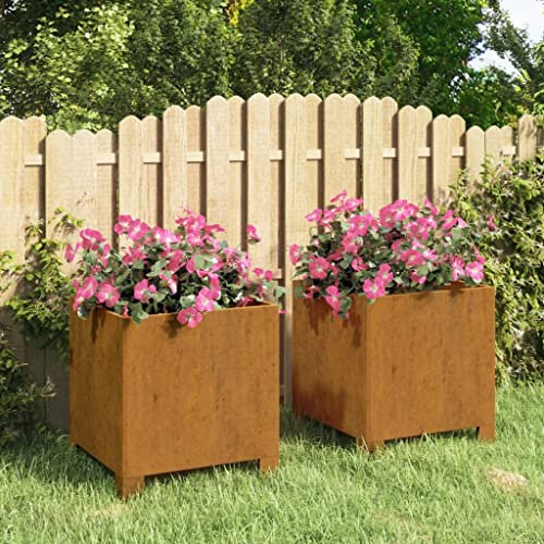Lot de 2 pots de fleurs avec pieds en acier Corten 32 x 30 x 33 cm