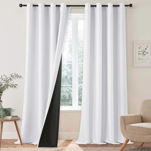 MRTREES Thermovorhänge Gegen Kälte 100% Vorhangverdunkelung Dicke Vorhänge Kälteschutz Ösenschal 2er Set, 250 cm Lang, 140 cm Breit, Vorhang Lichtundurchlässig Weisse Gardinen Kinderzimmer Mädchen