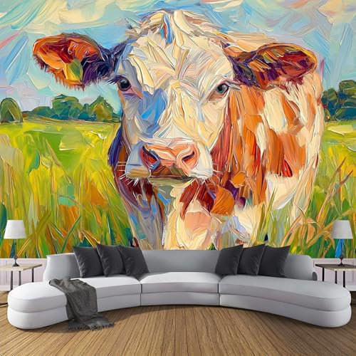 Fototapete Kuh PVC Tapeten Moderne Wandtapete Wohnzimmer Schlafzimmer Textur Kuh Tapeten Wohnzimmer Jugendzimmer Wanddeko Wandtattoo selbstklebende 300x210cm