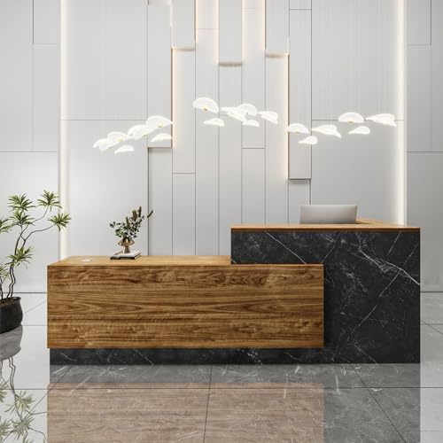 Heliosrider Empfangstheke, Empfangstisch, Einfach Moderner Empfangstresen, L-Förmiger Rezeptionstheke, Schreibtisch mit Theke Empfang, Holzwerkstoff, mit Tastaturschublade, Büromöbel, Ladentheke