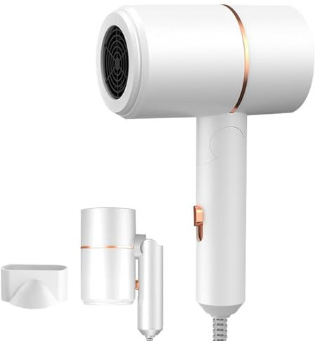 KUWUNG Ionen Haartrockner, Reisefön Klappbar Klein, 800W Reisehaartrockner mit Stylingdüse, Schnelltrocknen Reisefön Klein mit Heiß/Kalttaste für Frauen, Hause, Reisen, Salon (Weiß)