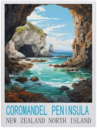 Coromandel-Halbinsel Neuseeland Vintage Reiseplakate，Puzzle 1000 Teile Erwachsene Kinde Spaß Lernspielzeug Geschenke（38x26cm）-BZ12