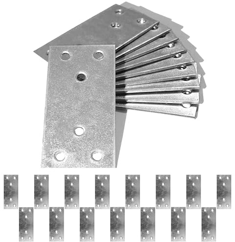 BOLIST 15 Pcs Flat Joining Plates 80 × 40 × 2 mm Galvanized Steel Mending Brackets Heavy Duty Connecting Plates Metal Repair Connectors for Wood Timber Sleeper