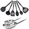 Fackelmann 9438550 2 poêles 20 et 28 cm Acier inox 18/8 et 6 ustensiles Eterna, Poêle tous feux, Poêle induction, Poêle sans PFAS, Manche riveté, Inox, Plastique, 20 et 28 cm
