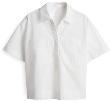 OPUS Damen Kurzarmbluse | FIOLA Loose verkürzte Hemdbluse aus Baumwollpopeline White, 36