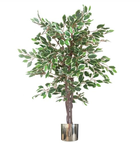 Leaf Artificial Ficus Tree/Plant With Metal Planters