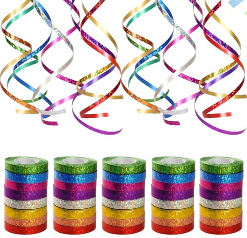 40 Stück Luftschlangen Geburtstag, 400 Meter Bunte Luftschlangen in Verschiedenen Farben, Perfekt Party und Feiern, Ideal für Partydekoration, Hochzeitsdekoration und Silvesterfeiern