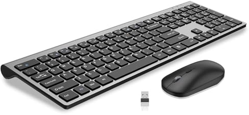 Keyboard and Mouse Wireless, Ultra Slim Full Size Computer Keyboard and 2400 DPI USB Silent Mouse with Invisible Light Design, Scissor Switch, Fn Lock, for Laptop PC Chromebook Windows - Black