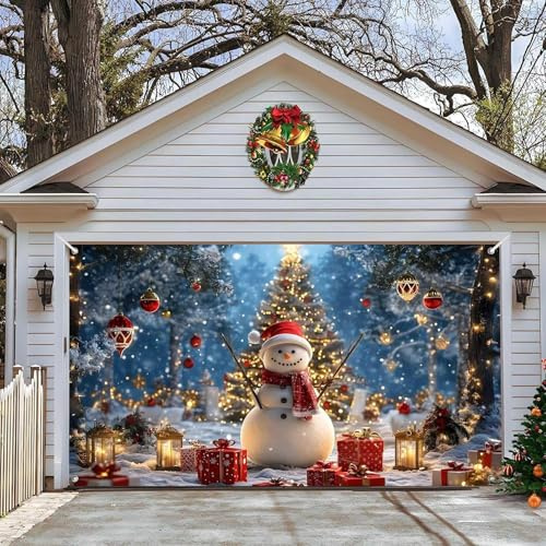 Christmas Garage Door Cover Decorations, 13x6ft Garage Buddy Christmas Door Banner, Large Hanging Snow Santa Reindeer Garages Doors Backdrop For Garages Doors Party Porch Yard Wall House Home Patio