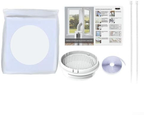 Kit de sellado de ventana de aire acondicionado portátil, 400 cm, cubierta de ventilación impermeable con acoplador para instalación de CA sin taladro en poliéster blanco