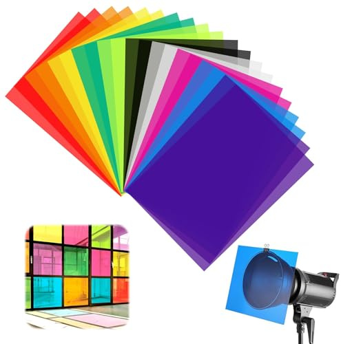 20Pcs 10 Colors Lighting Gels Dyslexia Overlays A4 29.7x21cm Acetate Sheets | Coloured Overlays for Dyslexia Colour Perspex Sheet for Photo Studio Accessories, Studio Strobes, LED Lights