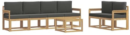 vidaXL Outdoor-Sofagarnitur mit Kissen 7 pcs Weiß und Anthrazit, Moderne Outdoor-Sofagarnitur, robuste Eckcouch, stylisches Gartenmöbel, Akazienholz, Bequeme Sitzplätze