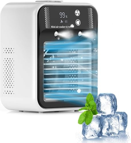 Earnmore Aire Acondicionado Portatil, Mini USB Ventilador, Enfriador de Aire, Aire Humidificador Portátil Silencioso, 2Velocidades de Ventilador, 2 Modos de Nebulización, Adecuado para Hogar, Oficina
