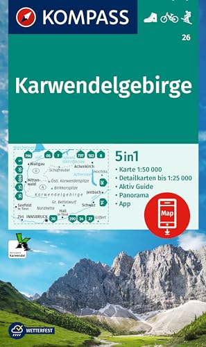 KOMPASS Wanderkarte 26 Karwendelgebirge 1:50.000: 5in1 Wanderkarte mit Aktiv Guide, 1:25000 Karten und Panorama, inklusive Karte zur offline Verwendung in der KOMPASS-App. Fahrradfahren. Skitouren.