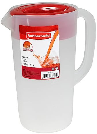RUBBERMAID Krug mit Deckel, 2,25 qt, Weiß mit rotem Deckel