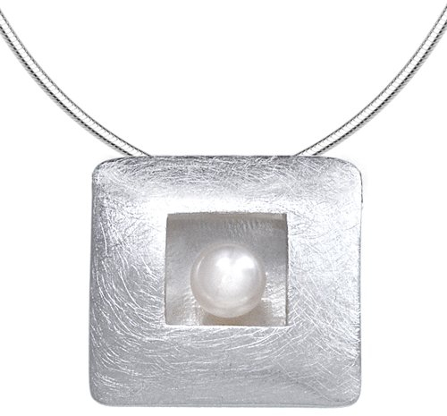 Vinani Anhänger Viereck gebürstet mit Perle und Schlangenkette 45 cm Sterling Silber 925 Kette Italien AVP45