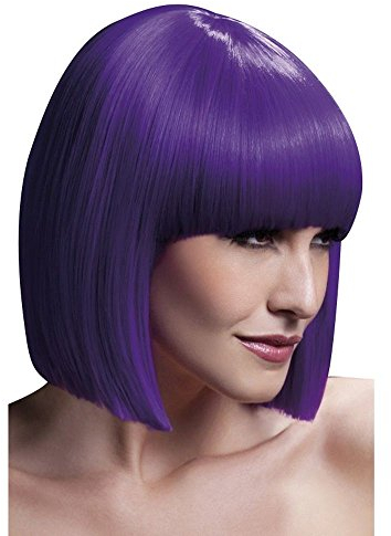 Smiffys Fever Kollektion, Lola Perücke, Violett, Abgerundeter Bob mit Pony, 30cm / 12in
