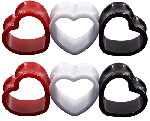 Longbeauty 8mm-22mm Acryl Tunnel Herz Ohrtunnel 6er Set Flesh Tunnel Plugs 3-Farben Schwarz Rot Weiß Fleshtunnels Expander Ohrschmuck Fashion Körperschmuck, Stil A, 14MM