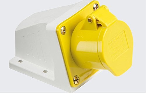 Knightsbridge IN003 Industrial Connector 110V IP44 16A Angled Surface Mount Socket 2P+E, 110 V, White and Yellow