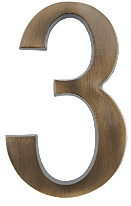 HUBER Hausnummer 3 aus Messing 20 cm I Hausnummern für Haus & Tür I Hausnummer XL I Hausnummernschilder in edlem Messing 3D Design, house number