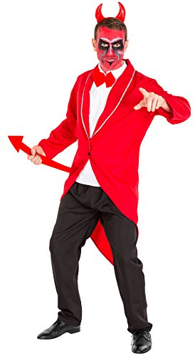 tectake dressforfun Aufwendiges Teufel Kostüm Herrenkostüm inkl. Frack, Muskelshirt mit aufgenähter Fliege, Hose & Haarreifen mit Teufelshörnern (L | Nr. 300167)