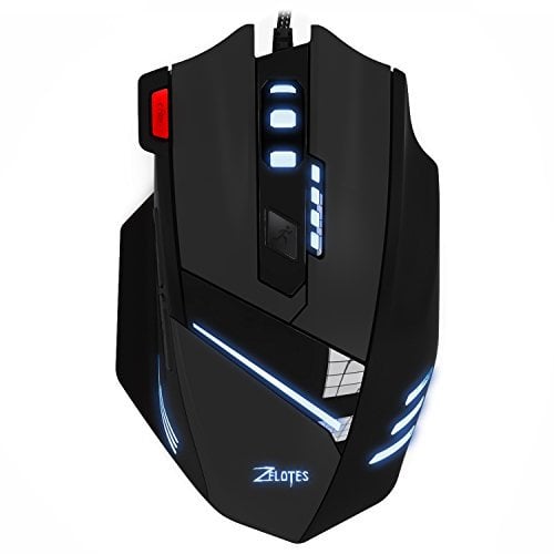 Gaming Mouse, ZELOTES T-60 USB Wired Mouse Professional Ergonomic Optical Computer Mouse with 7 Buttons, 4 DPI Adjustable Level, High Precision 500Hz Polling Rate for Windows 7/8/10/2000/XP/Vista Mac
