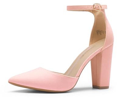 DREAM PAIRS Women's Coco High Heels Chunky Pumps,Pink/Suede,8